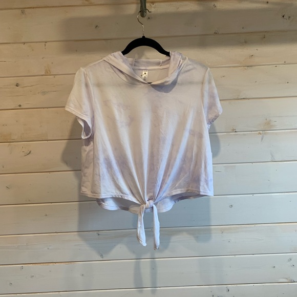 90 Degree | Tie-dye Short Sleeve Hooded Workout Top - Picture 4 of 5